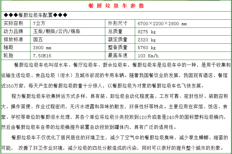 東風(fēng)多利卡7-8方餐廚垃圾車(chē)參數(shù)